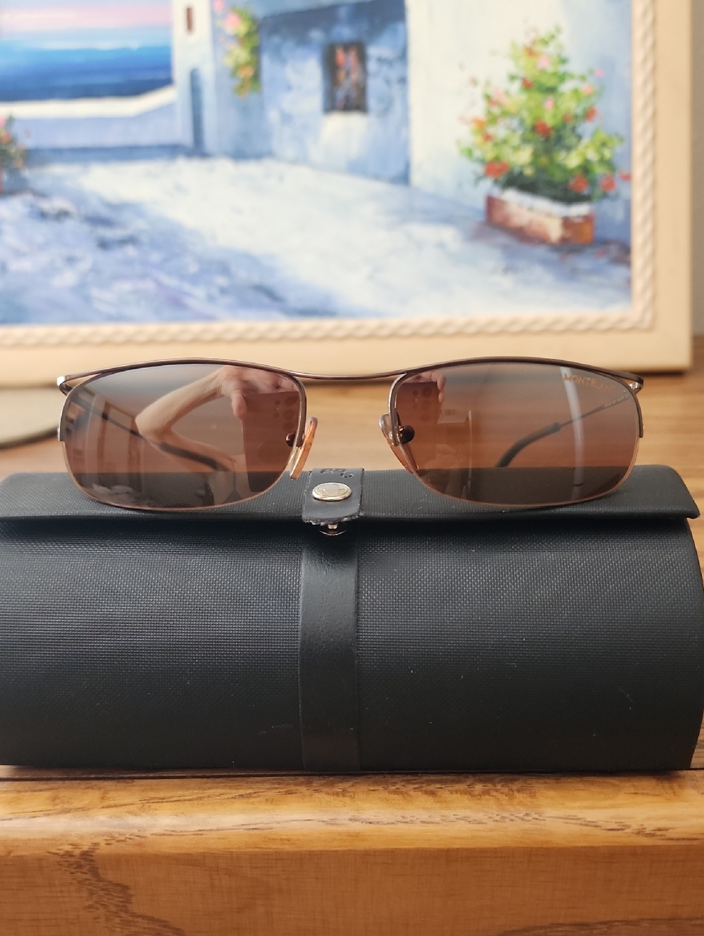 Mont Blanc Brown Lens Semi-Rimless Metal Sunglasses